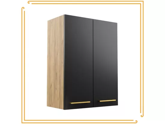 Armoire de salle de bain suspendue 60 cm au-dessus de l'évier pour machine à laver Étagères Chêne Craft Noir
