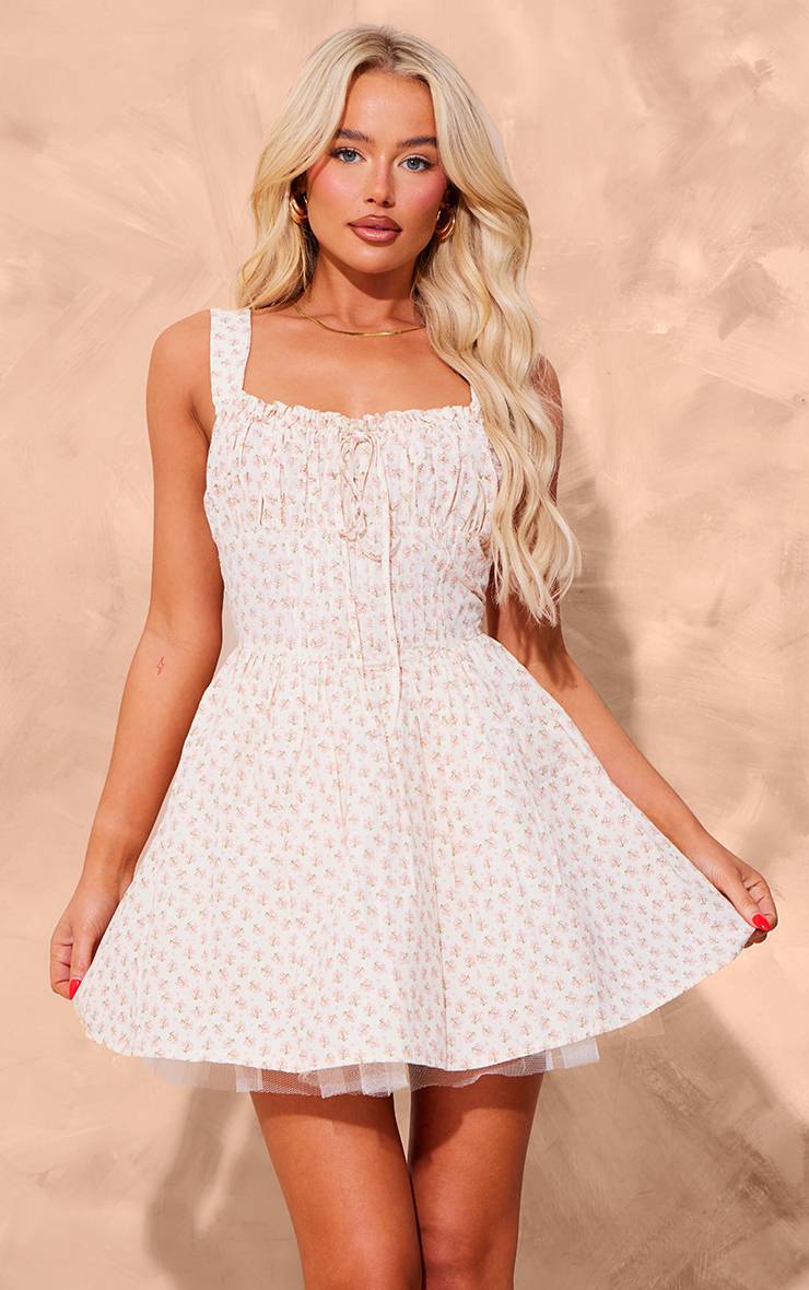 Rose Robe Droite À Imprimé Floral Avec Lien Et Ourlet Bouffant