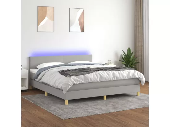 Sommier tapissier et matelas et LED Gris clair 180x200 cm Tissu