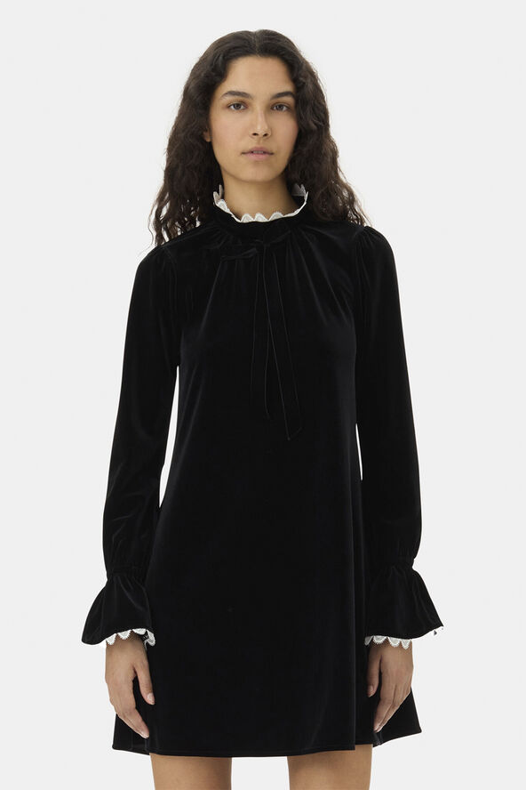 Ganni Velvet Jersey A-line Mini Dress Black
