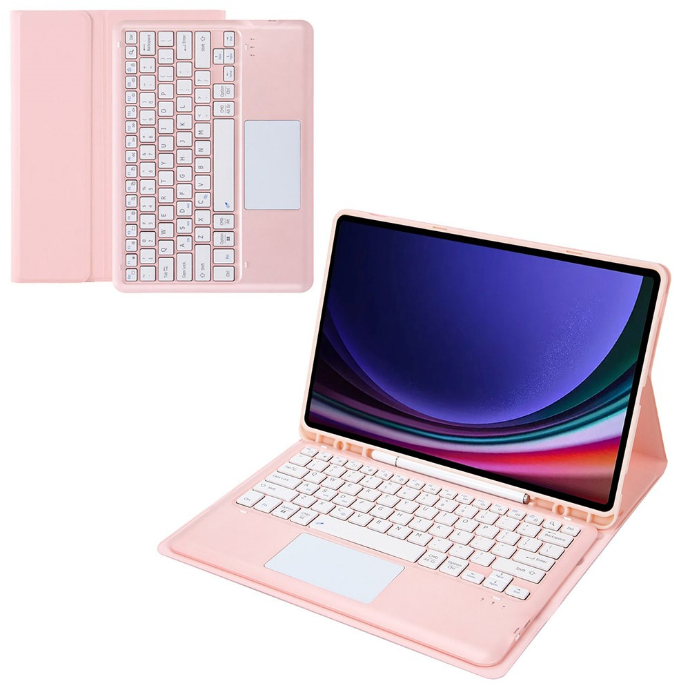 Samsung Galaxy Tab S9  Plus Tasche mit abnehmbarer Bluetooth Tastatur und Touch Pad   S Pen Halter (QWERTY) - Rosa