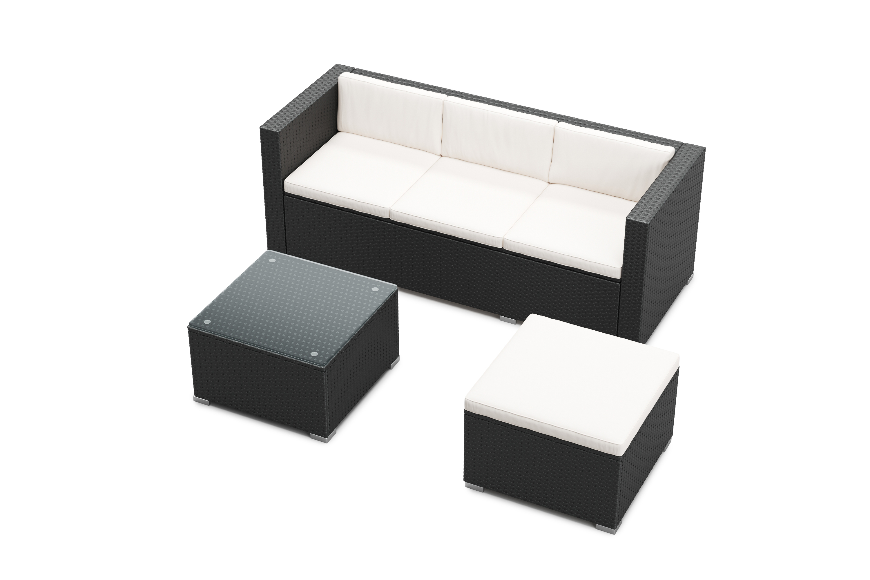 Rattanlounge NIZZA schwarz/beige