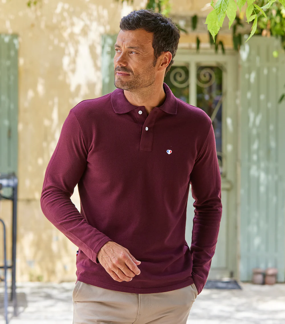 Polo Homme Manches Longues Bordeaux - Iconique