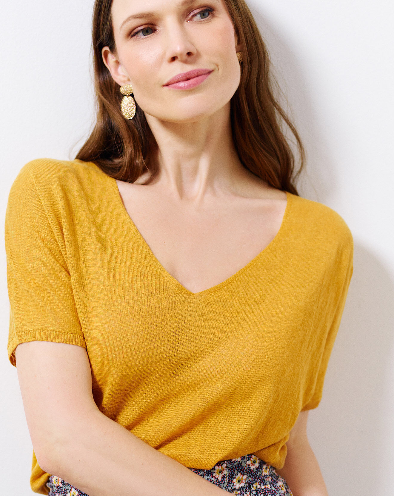 Caroll Pull manches courtes 100% Lin Milane safran