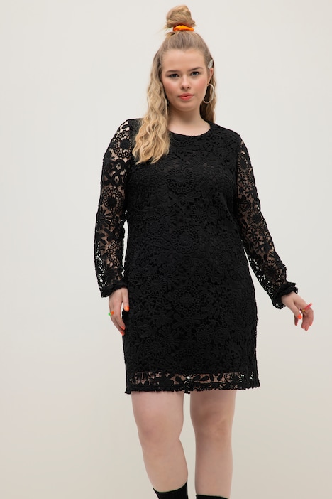 Spitzenkleid, Rundhals, Langarm, doppellagig
