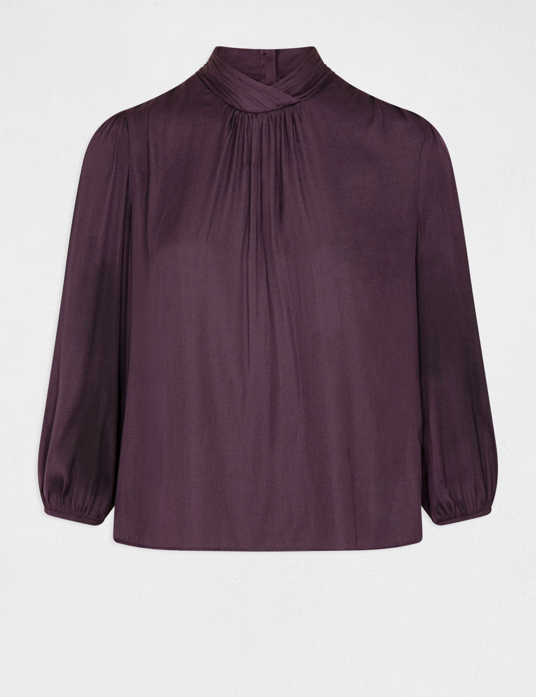 Blouse manches 3/4 satinée prune femme - prune