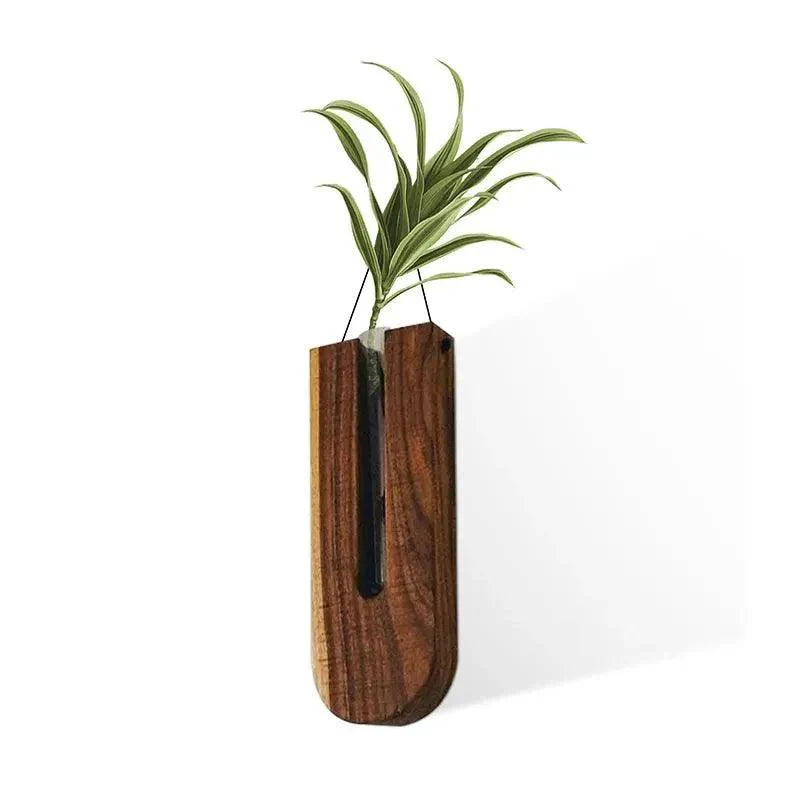 Vintage Wall Hanging Vase | Wooden Hydroponic Wall Mounted Plant Hangers | Transparent Glass Tube Flower Pot