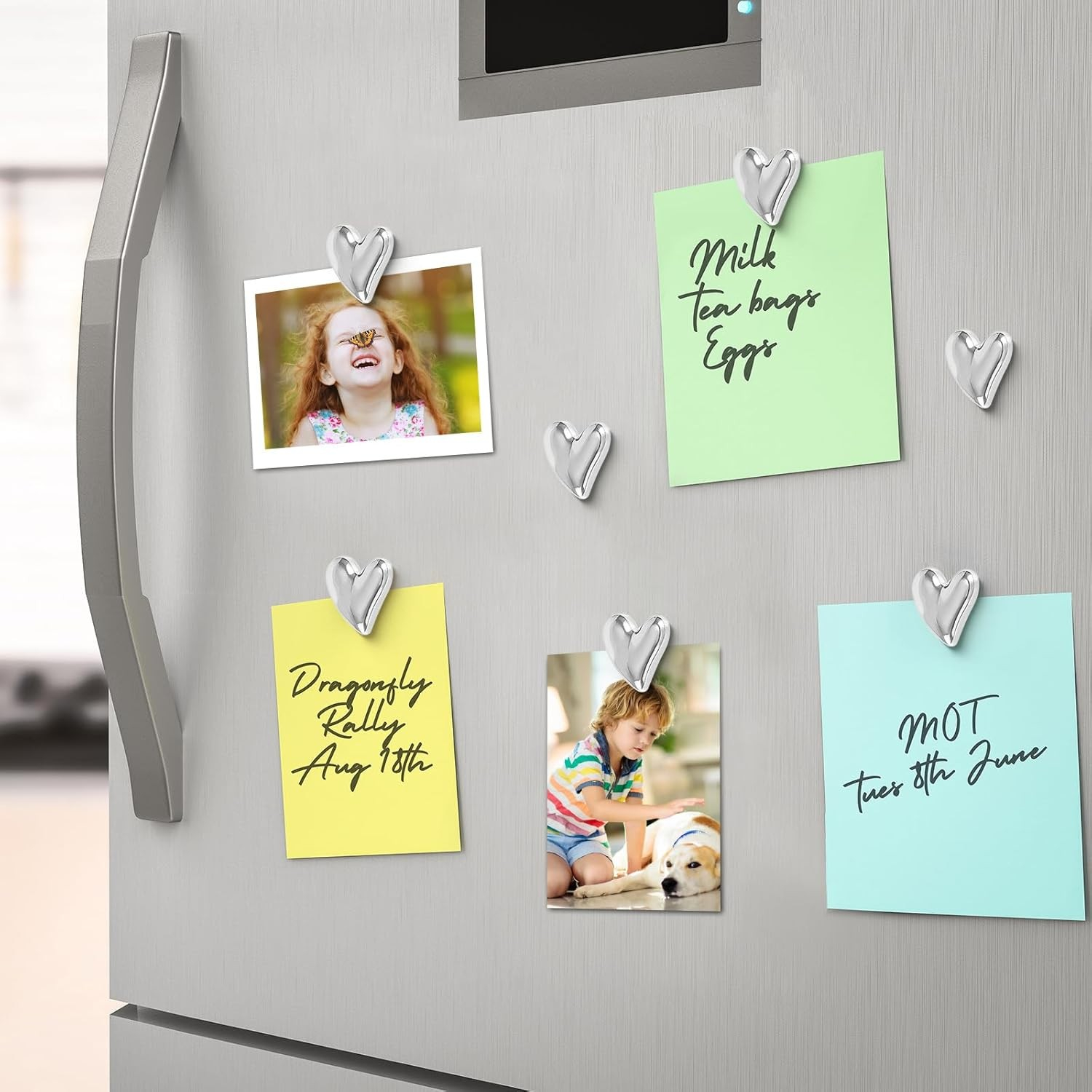 (10er Set) 3D Metall Magnet Deko Herz Notizmagnet für Whiteboard   Kühlschrank - Silber