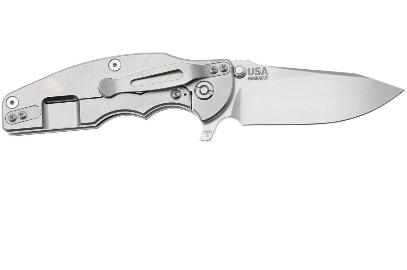 Rick Hinderer Jurassic Slicer, Hollow Ground Magnacut, Stonewashed, Blue G10, zakmes