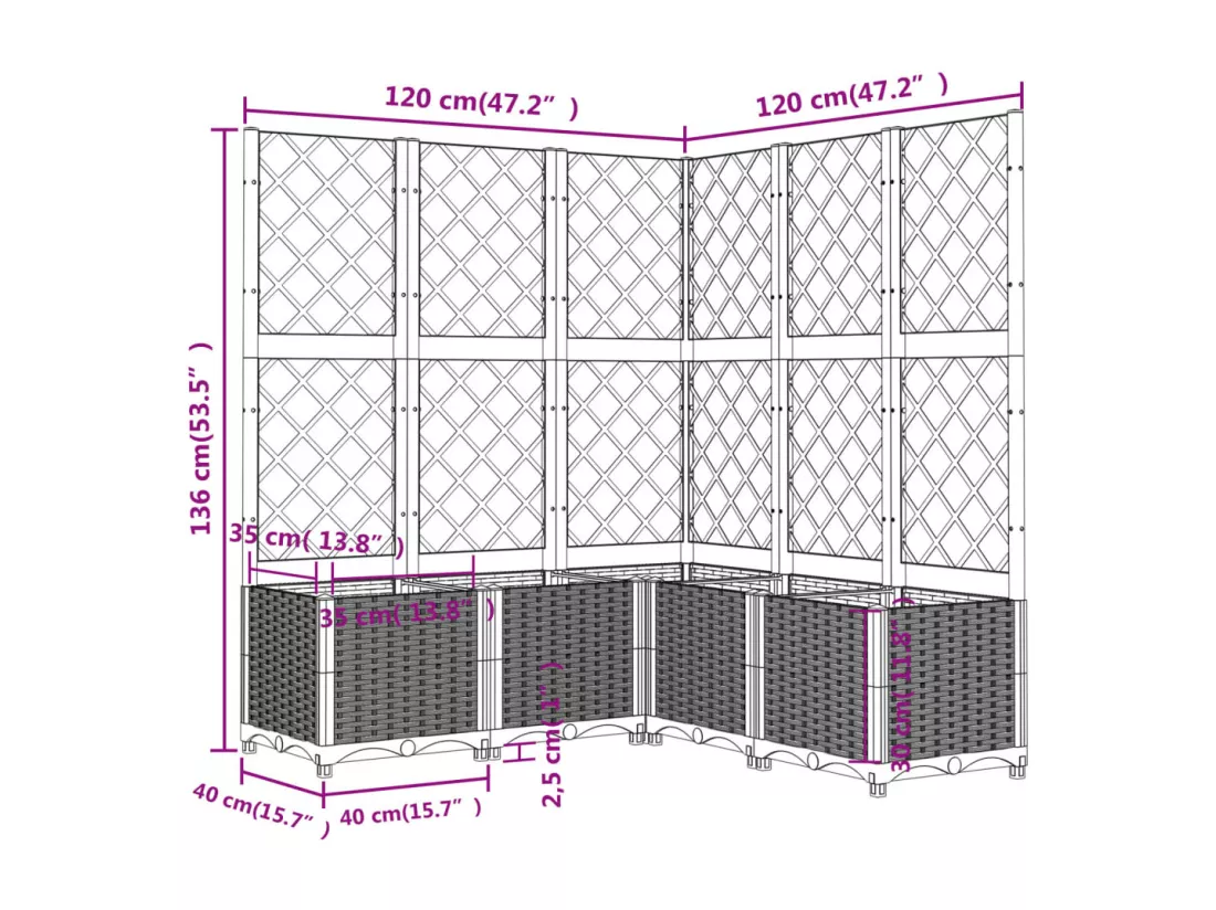 Jardinière bac lit surélevé noire 120 x 120 x 136 cm 02_0038229
