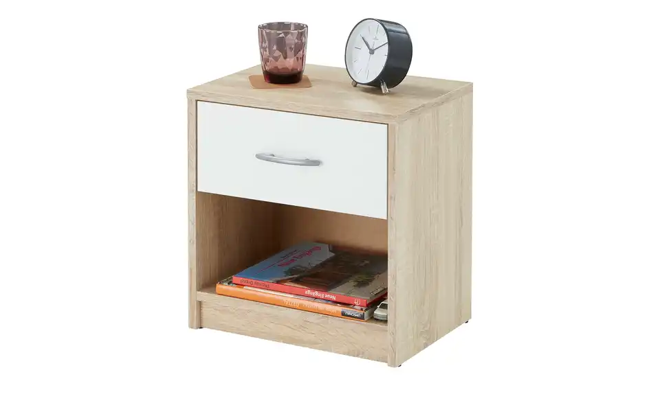 Nachtschrank 1 Schubkasten Pepe  Eiche Sonoma (Nachbildung), Weiß 1 Stück