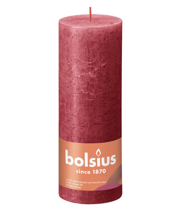 Bolsius Rustik Stumpenkerze Shine, zartes rot,