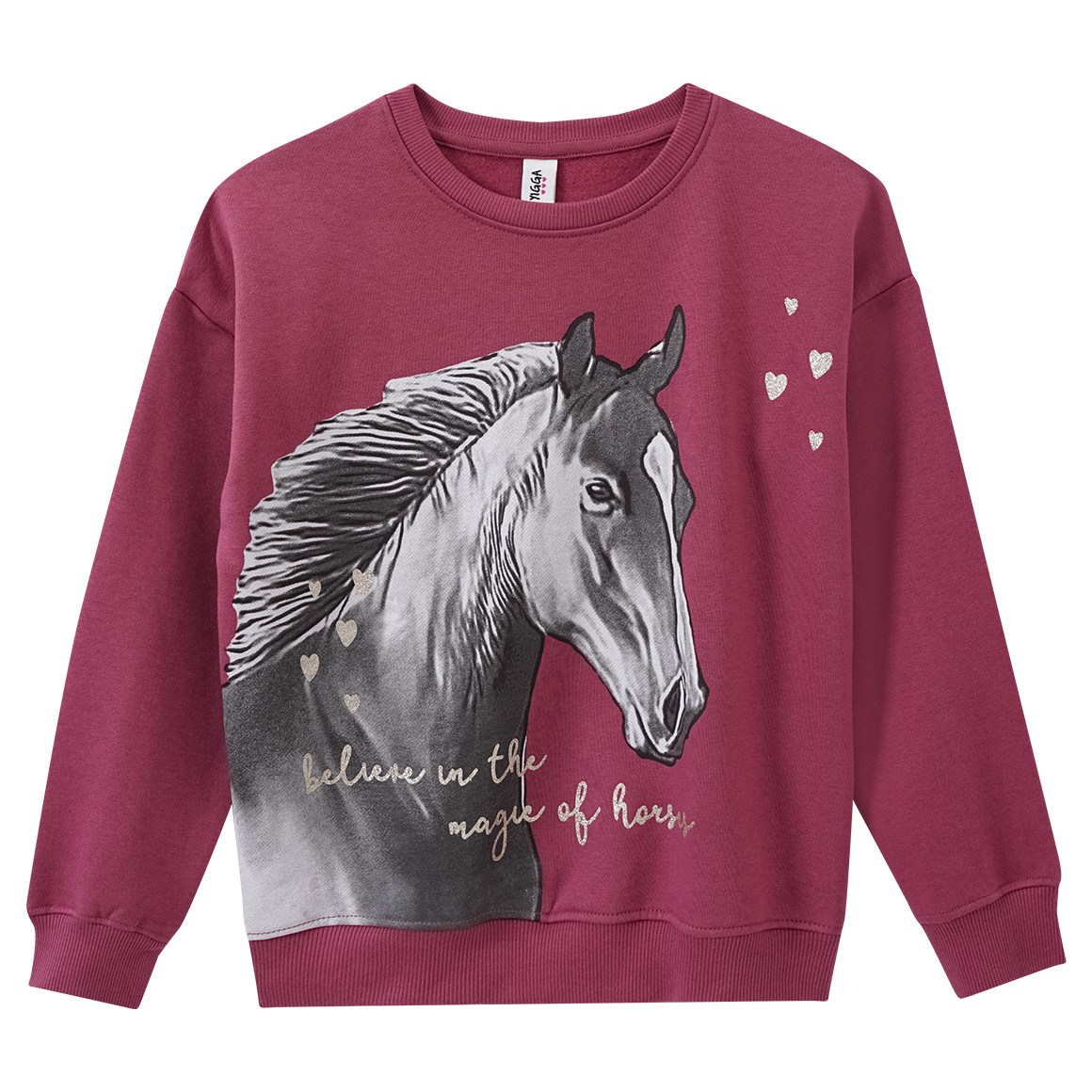 Yigga Mädchen Sweatshirt mit Pferde-Motiv dunkelrot