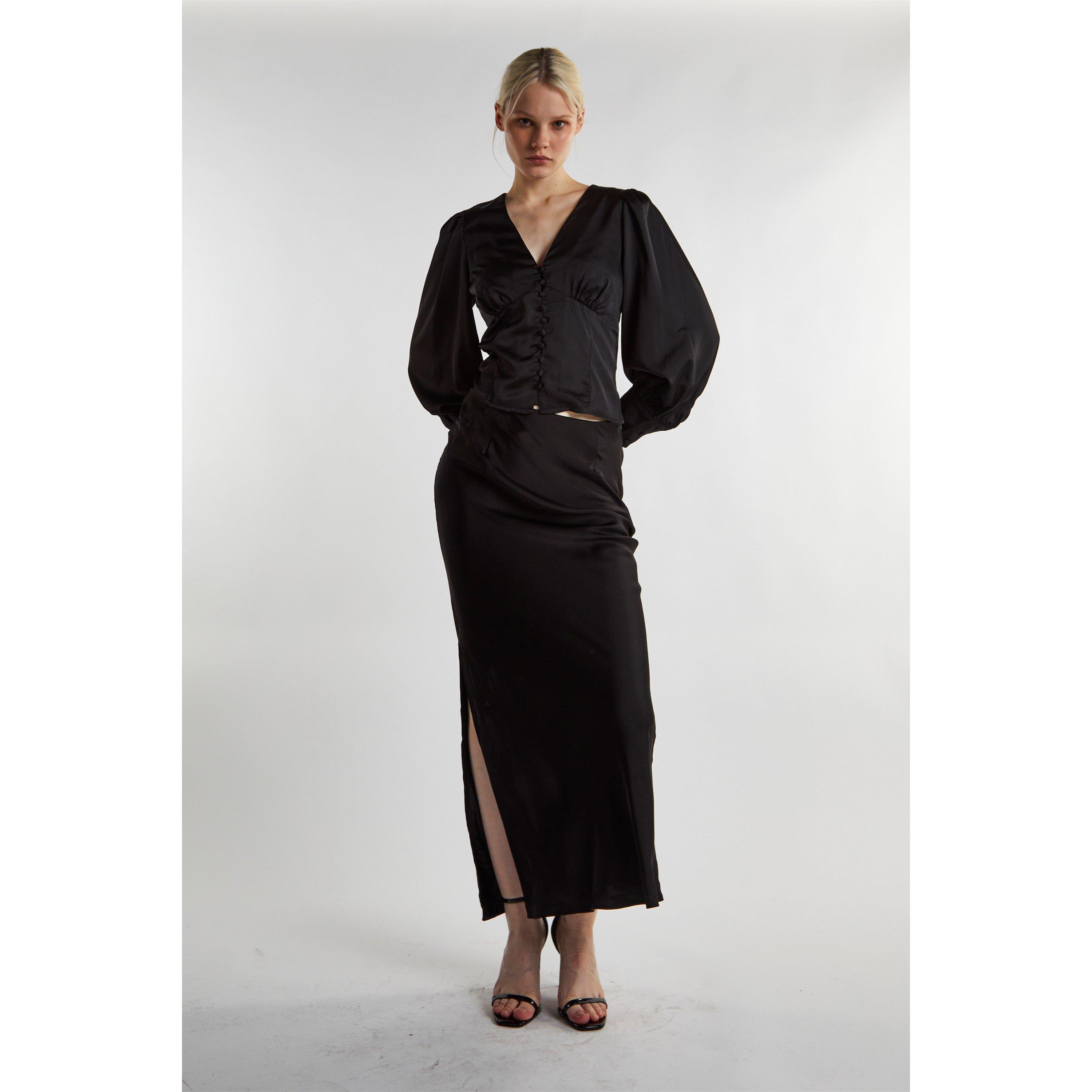 Glamorous Black Satin Long Sleeve Top