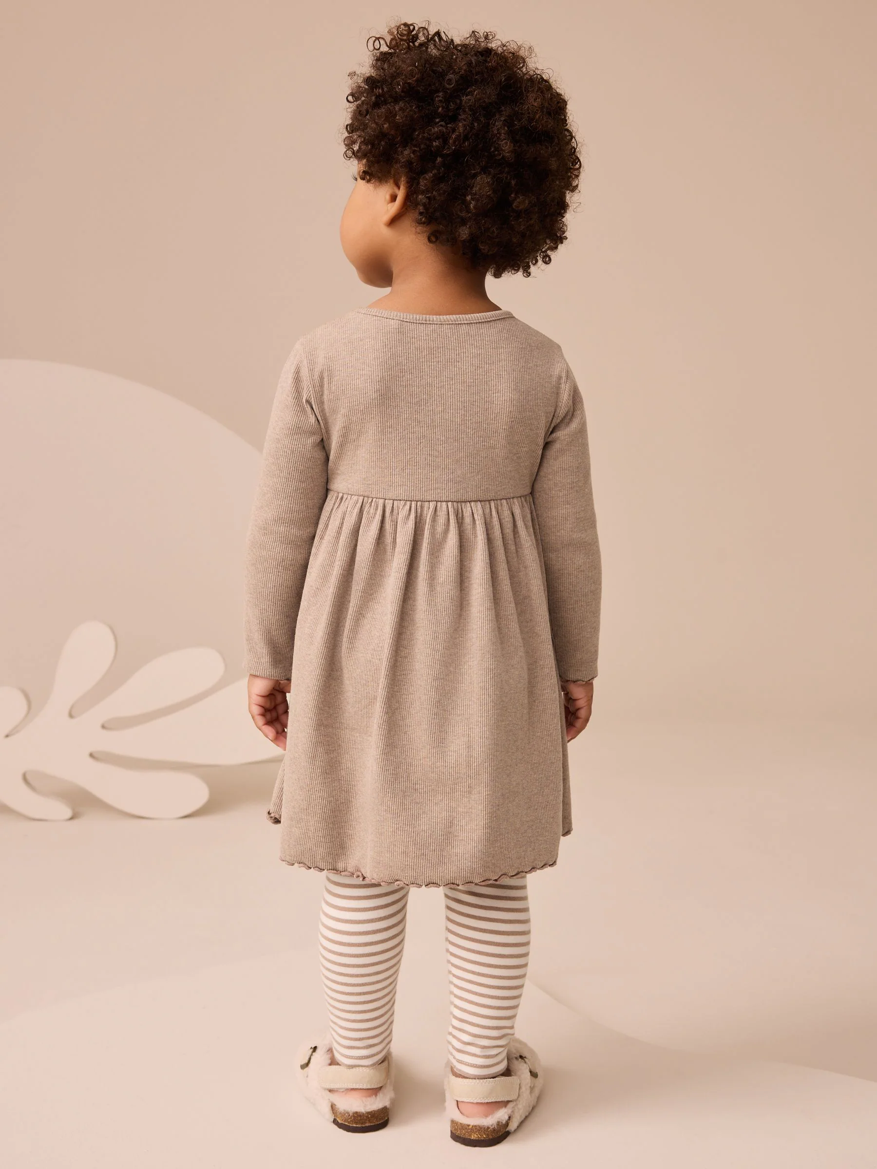 Neutraal met beren - Set met jurk met lange mouwen en legging (3mnd-7jr)