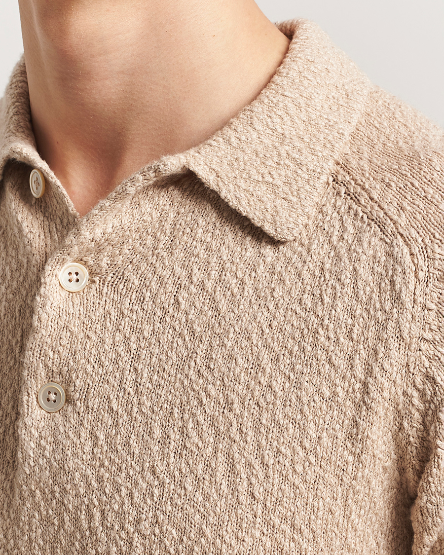 Stenströms Knitted Boucle Cotton Polo Beige