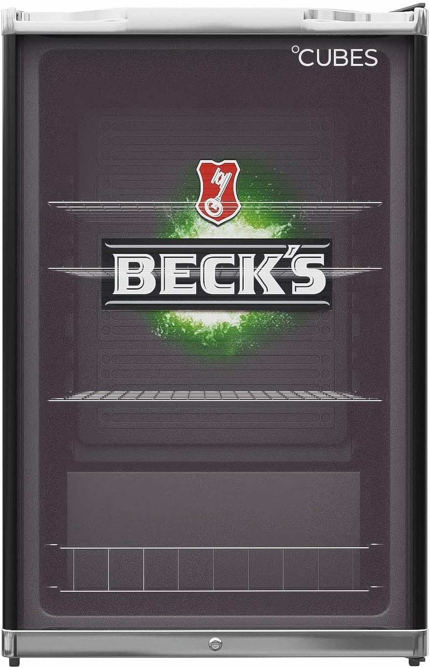 CUBES Becks Bierkühlschrank 115L | Getränkekühlschrank groß mit Glastür, perfekt für Partys & Gewerbe | Energieeffizient, 84,5 cm hoch, 104 kWh/Jahr - Flaschenkühlschrank groß