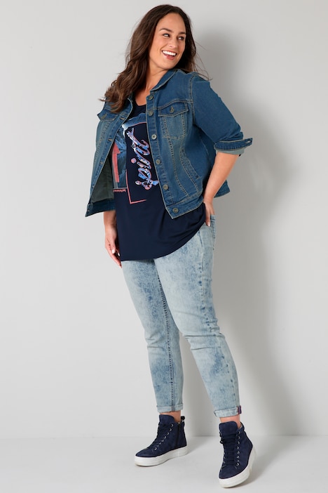 Jeansjacke, Hemdkragen, Knopfleiste, langer Arm