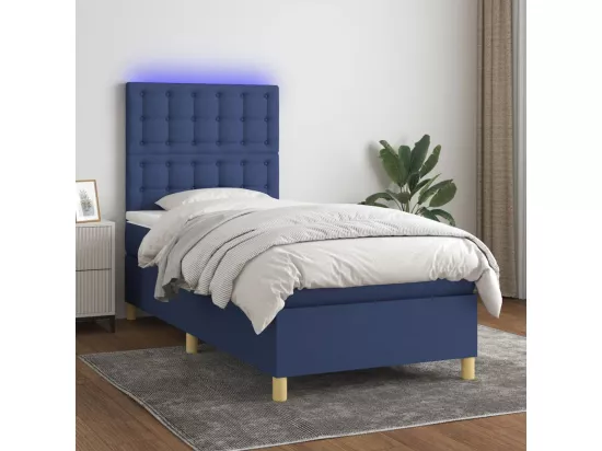 Sommier tapissier avec matelas et LED Bleu 90x190 cm Tissu