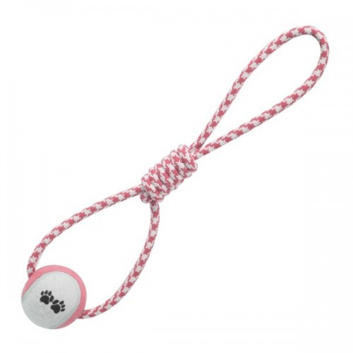 Bola rosa para cachorro com puxador