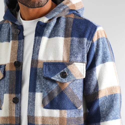 Surchemise A Carreaux Avec Capuche 0389 Bleu Beige