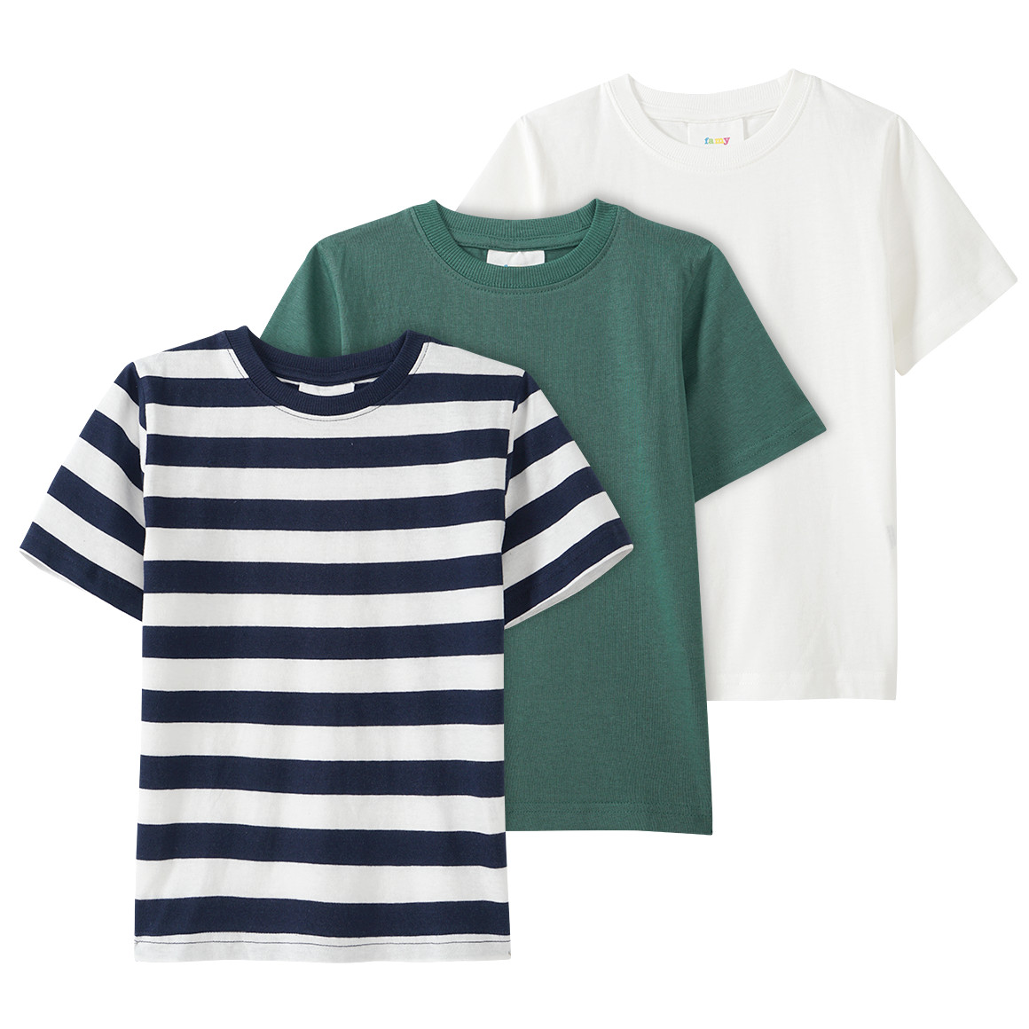 Famy 3 Jungen T-Shirts in verschiedenen Dessins dunkelblau / dunkelgrün / weiss