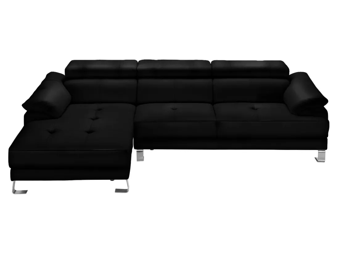 Canapé d'angle gauche en cuir premium noir EXCELSIORA