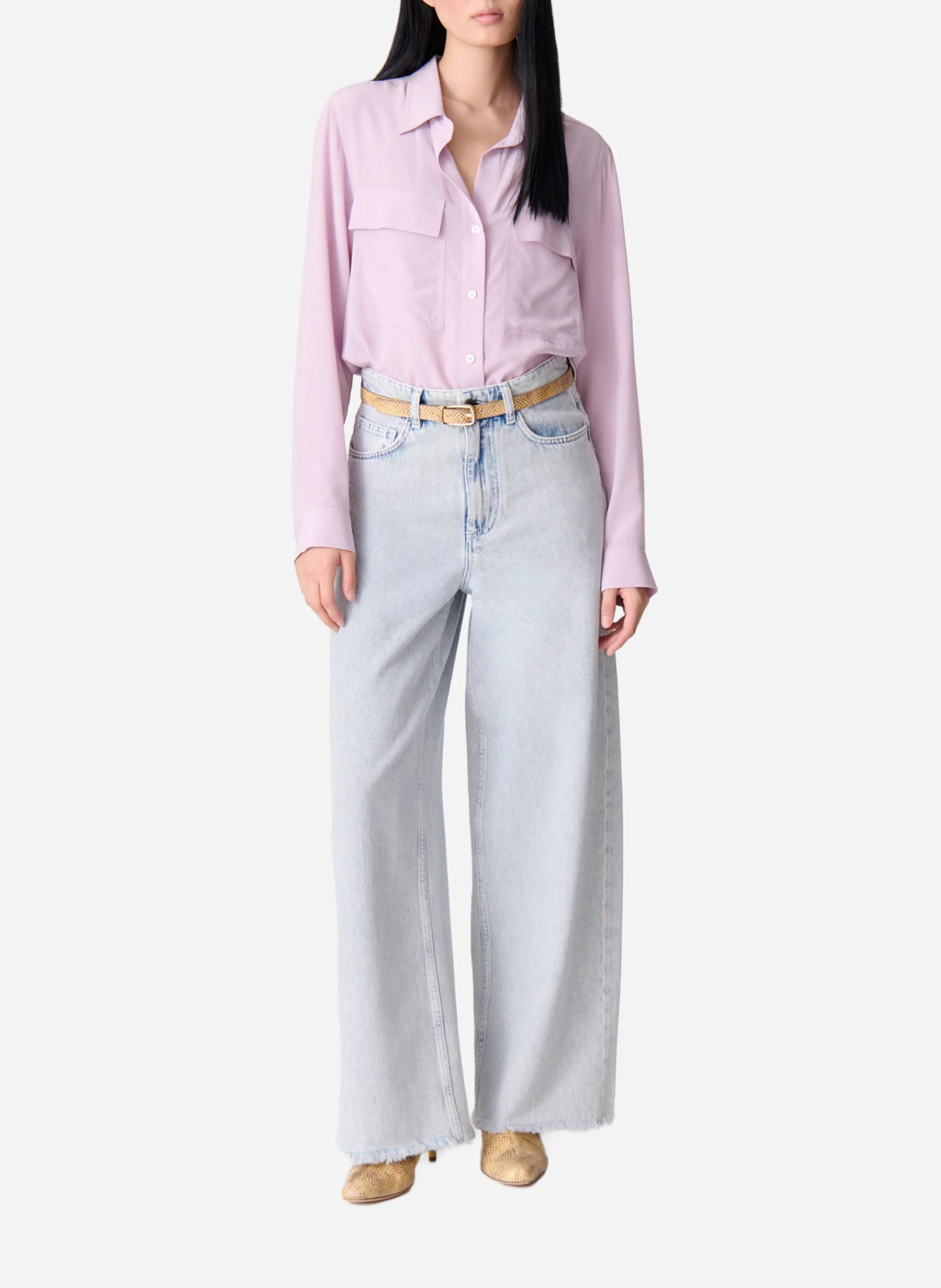 DIM - Chemise fluide avec poches en soie | Rose