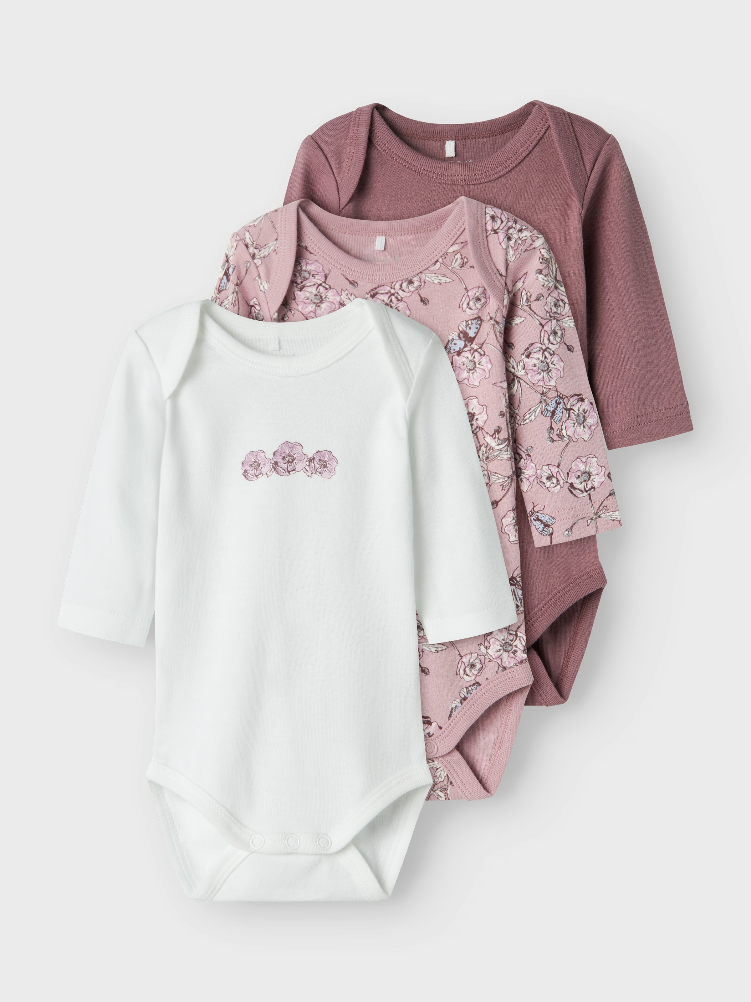 Name It Langarmbody »NBFBODY 3P LS GRAPE FLOWER NOOS«, 3 Stk.