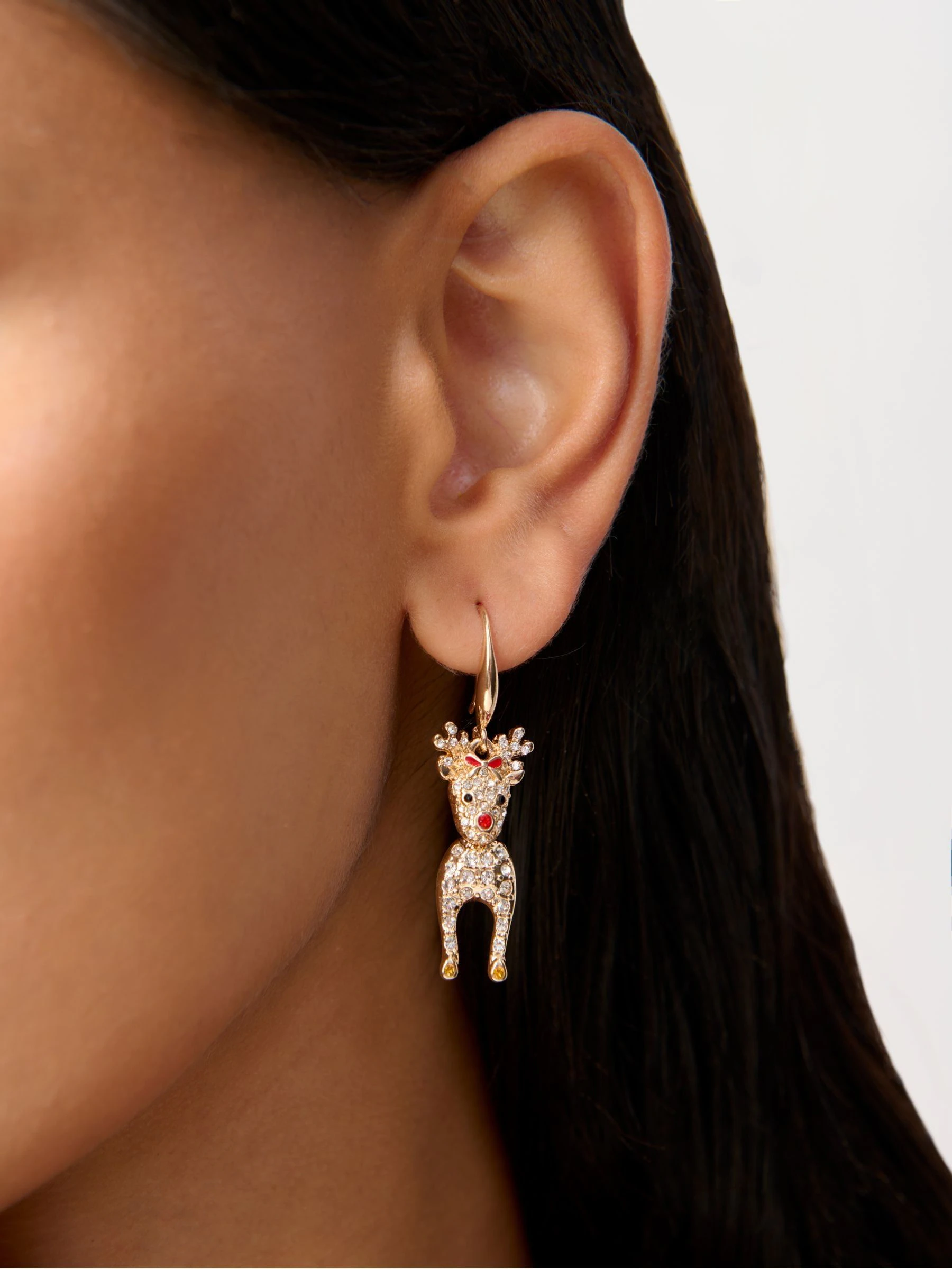 Aela Gold Tone Christmas Reindeer Drop Earrings