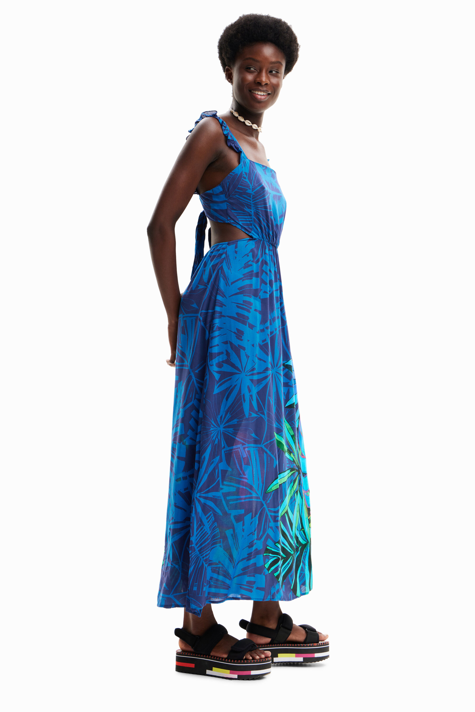 Robe midi volants tropicale