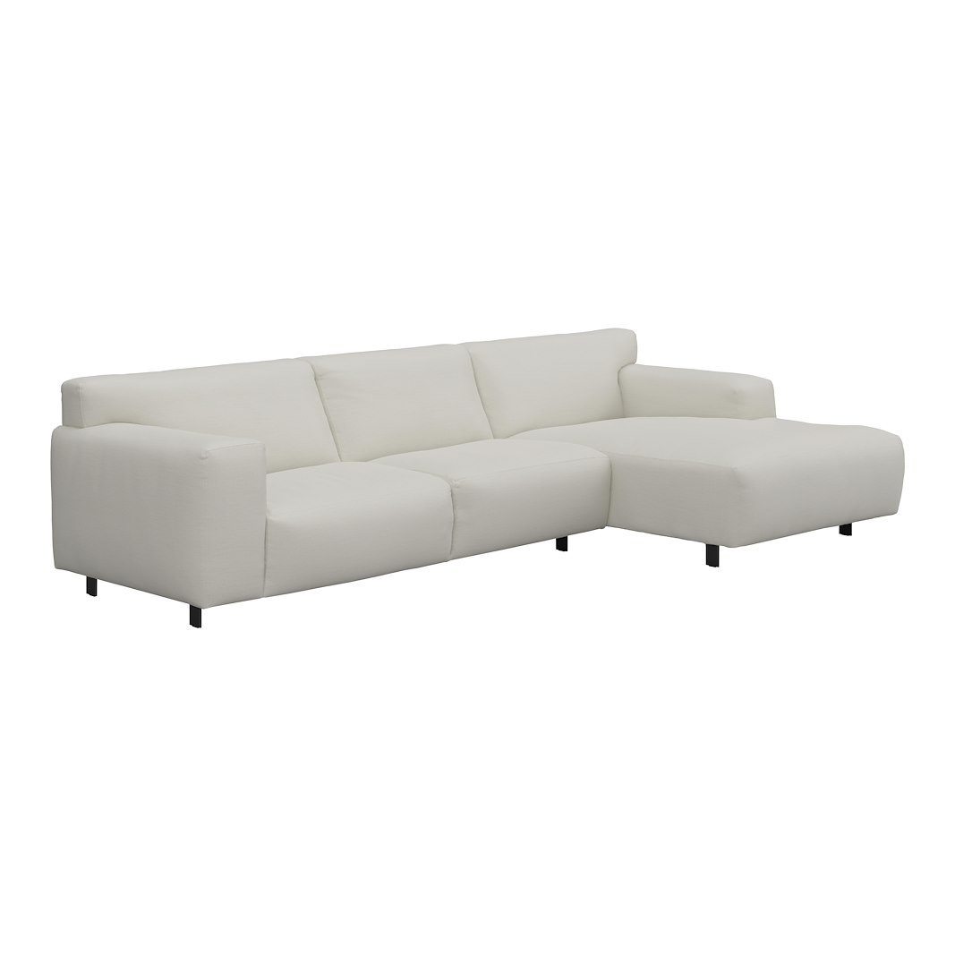 Vesta 2,5-seter med sjeselong høyre I Tekstil Cortina White, standardsøm, sort metallben 10 cm, Comfort CM