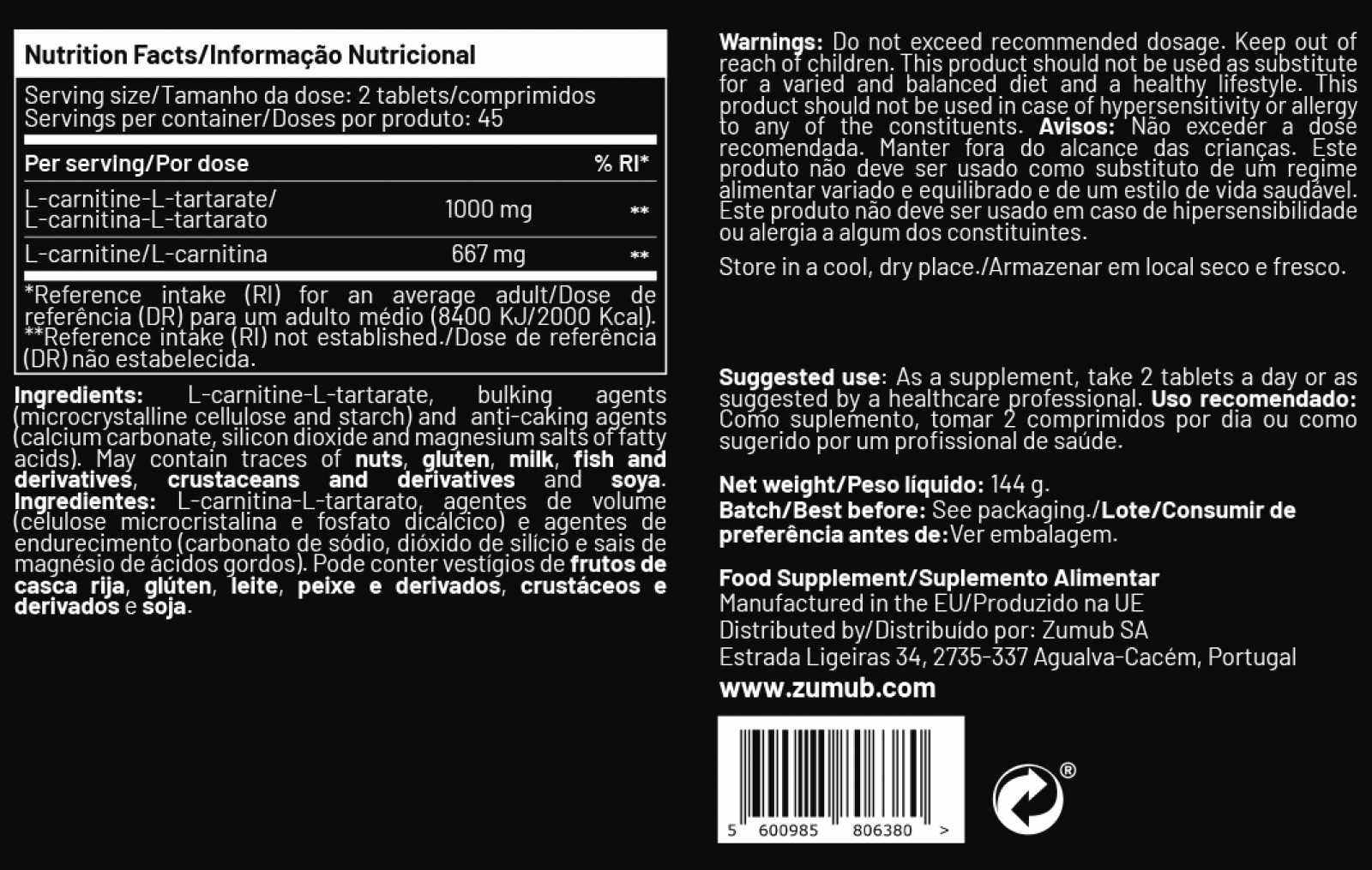 Zumba L-carnitina 90 comprimidos