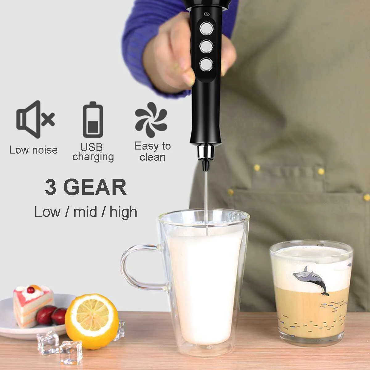 Universal Mélangeur à Lait Rechargeable - Noir