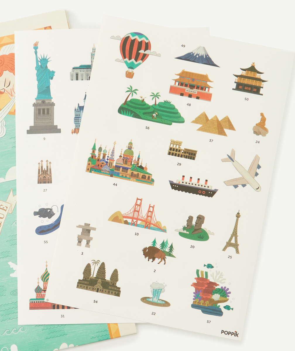 POPPIKPOSTER AVEC STICKERS SUR LE TOUR DU MONDE 7-12 ANS