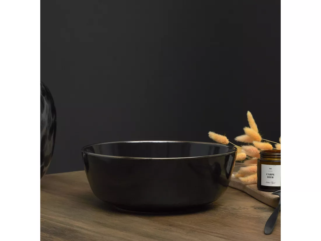 Saladier Noir Lisere Dore D25cm