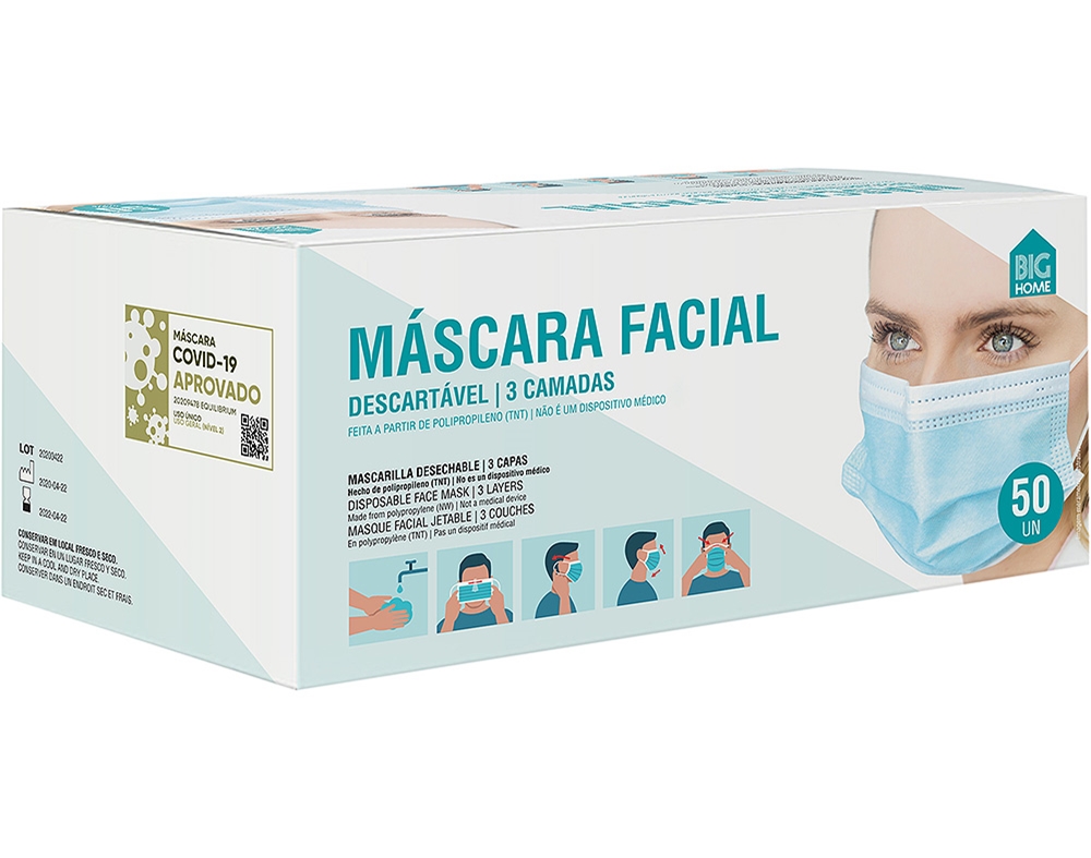 MÁSCARA BIGHOME PROTEÇÃO RESPIRATÓRIA DESCARTÁVEL 50UN