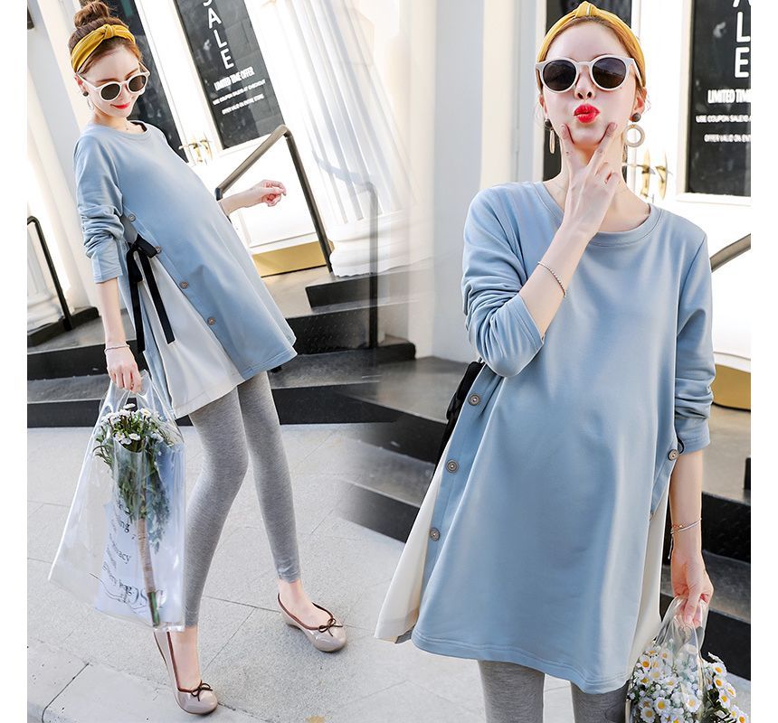 matteira - Zwangerschapsjurk met lange mouwen en tweekleurige T-shirtjurk / leggings / set