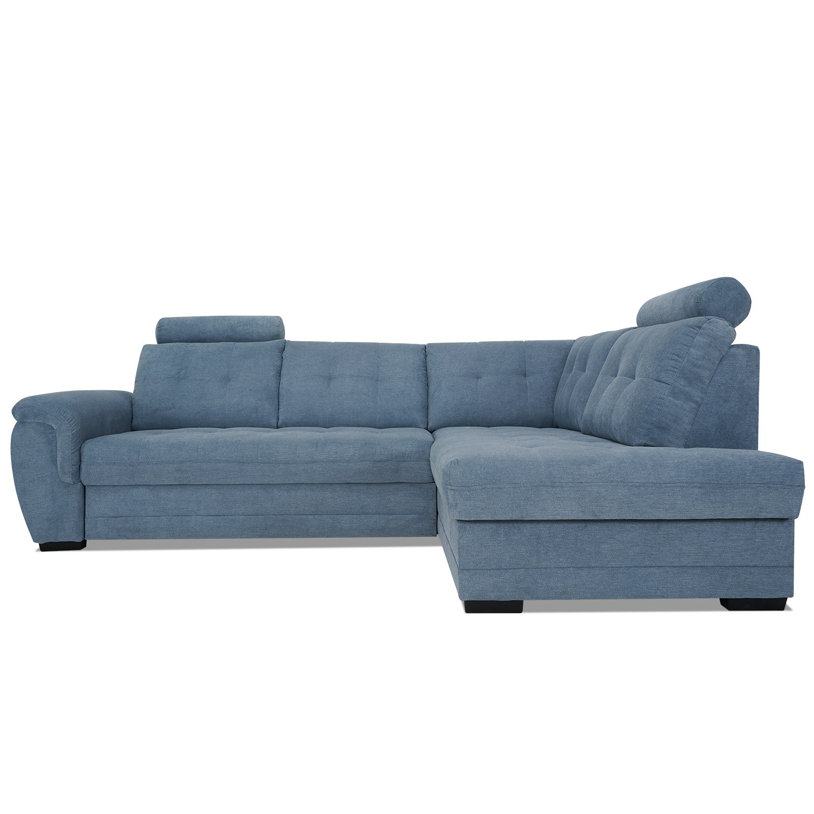 Ecksofa - blue - Velours - Liegefunktion - Staukasten rechts