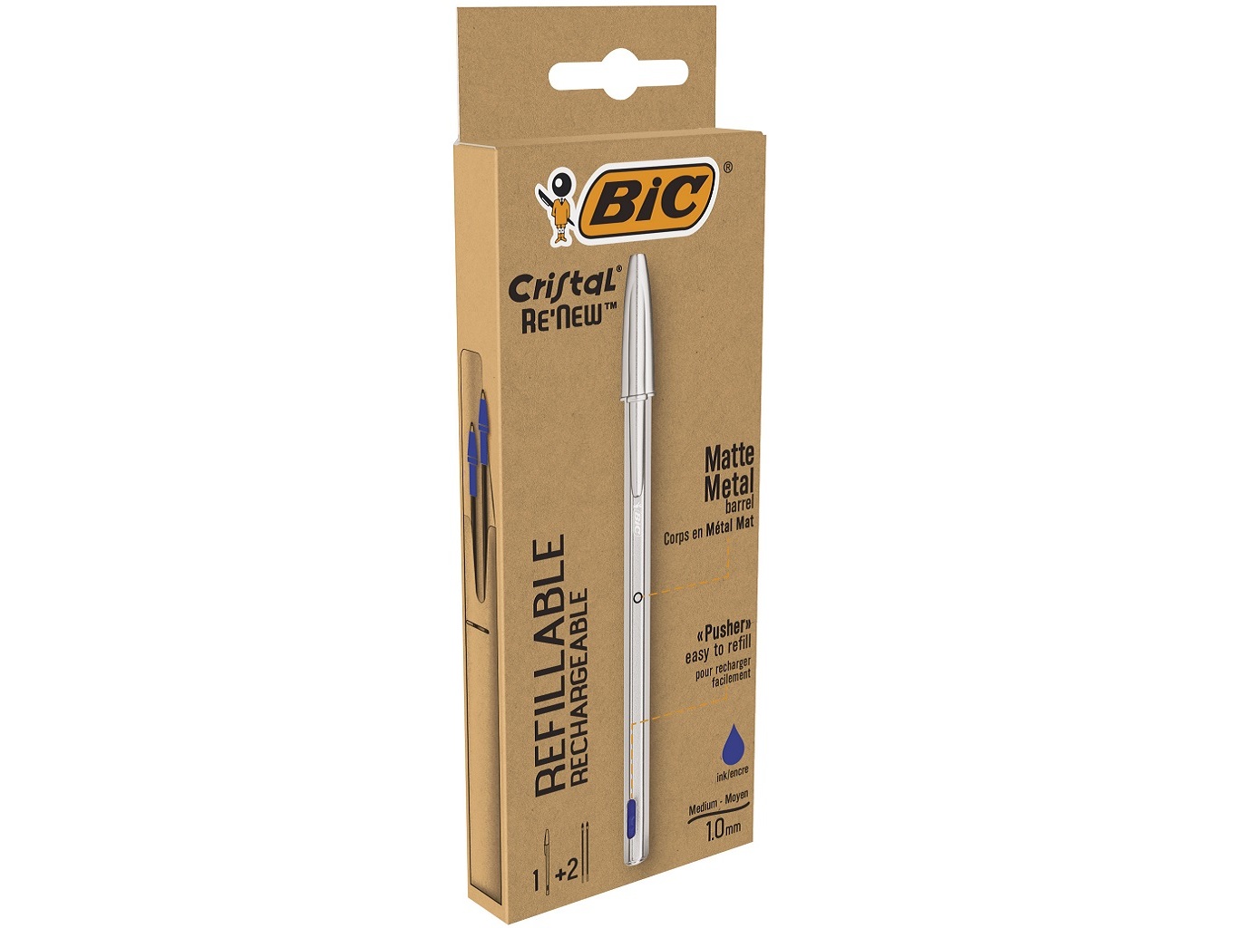 ESFEROGRÁFICA CRISTAL BIC RE'NEW AZUL 1 UNIDADE   2 RECARGAS