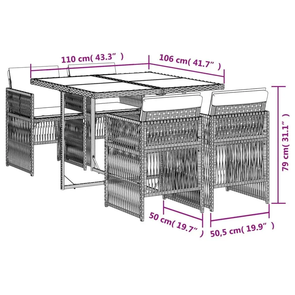 vidaXL - 4-zits Tuinset donkergrijs kussens - Grijs - PE rattan - 110x106 cm