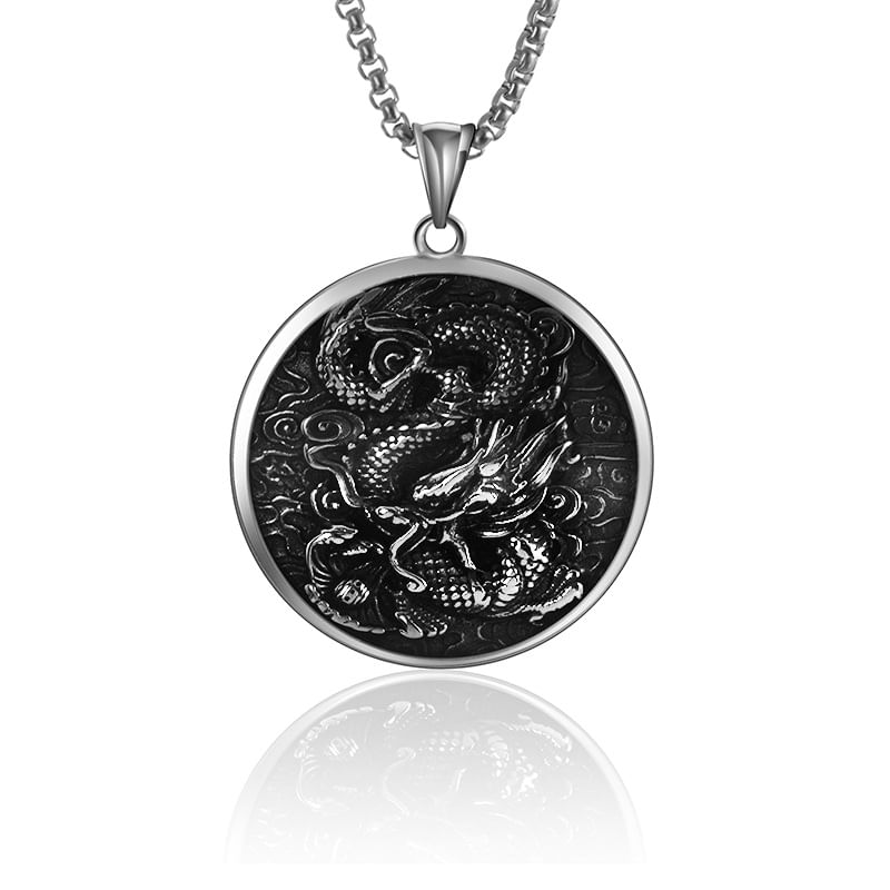 Prushia - Hanger / Ketting / Set met Draakreliëf van Roestvrij Staal