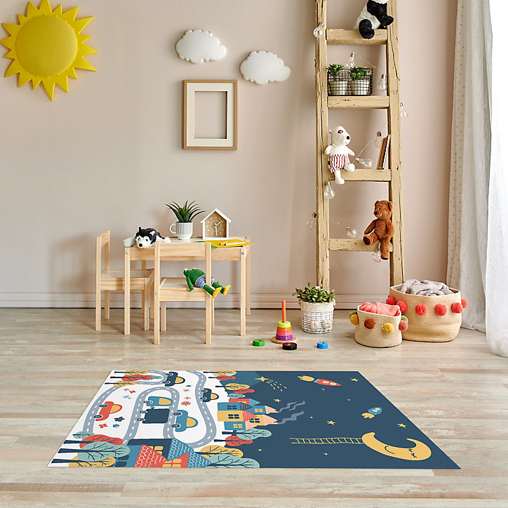 Tapis vinyle motif ville enfants L.95 x l.66 cm x ep. 2 mm