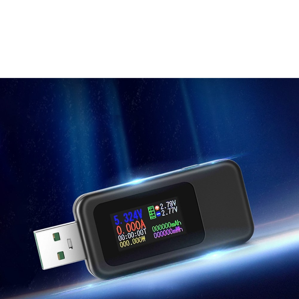 Digitaler USB Spannungsmesser Voltmeter Amperemeter mit LCD Display   Speicherfunktion (4-30V / 0-6.5A / 0-200W) - Schwarz