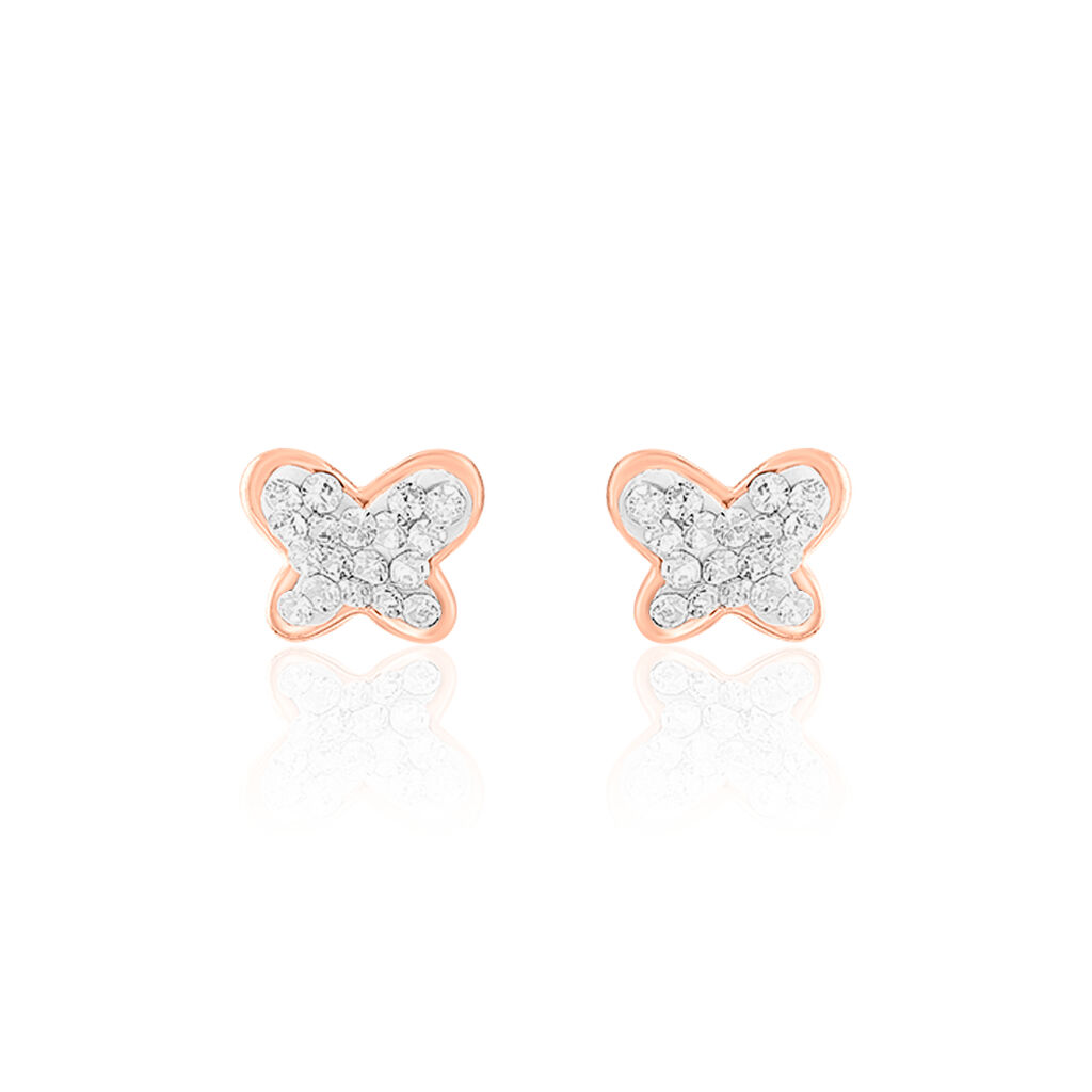 Boucles D'oreilles Puces Evaelle Papillon 0 Or Rose Strass