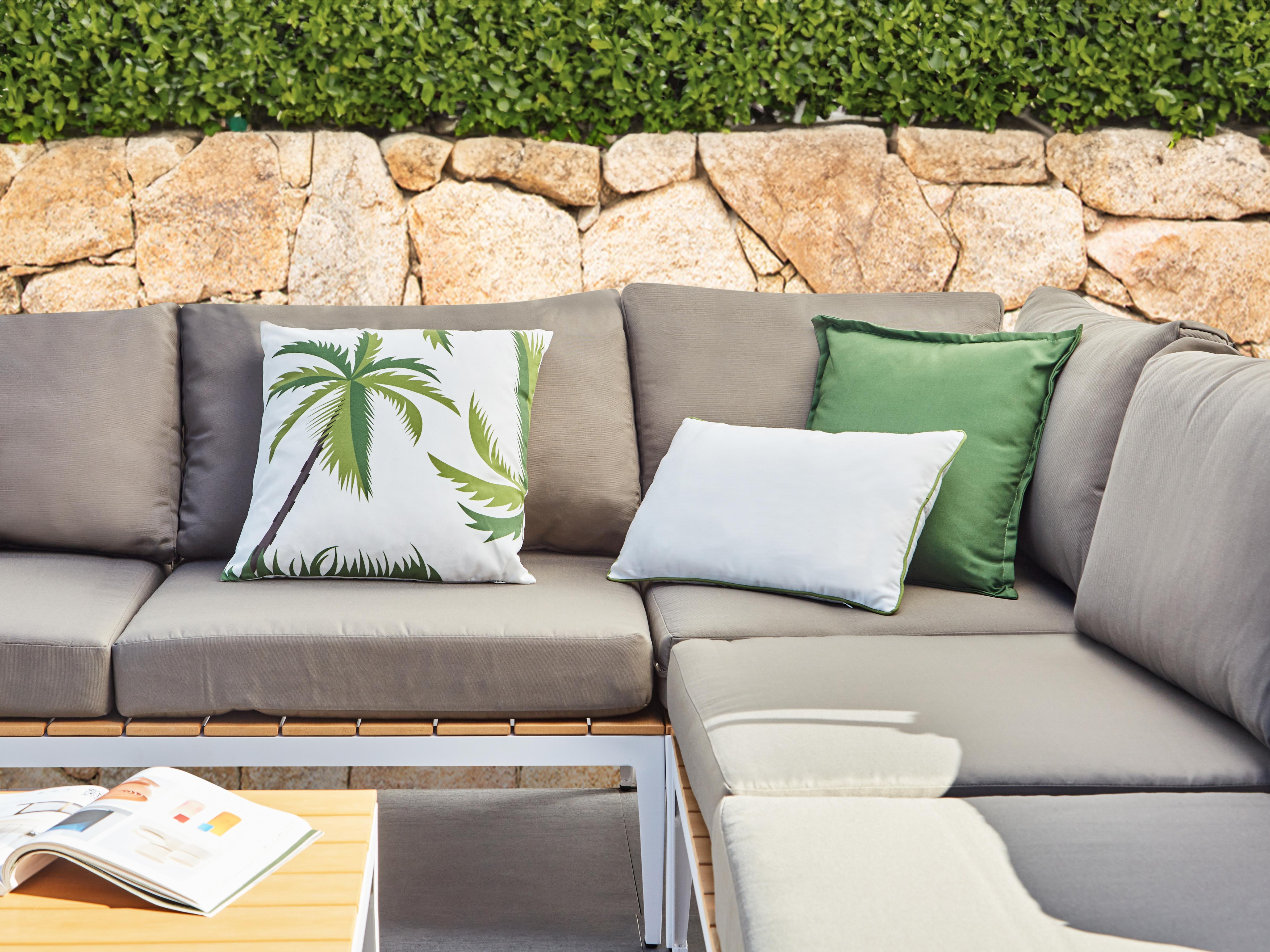 Set van 3 tuinkussens SEASIDE bladpatroon Groen