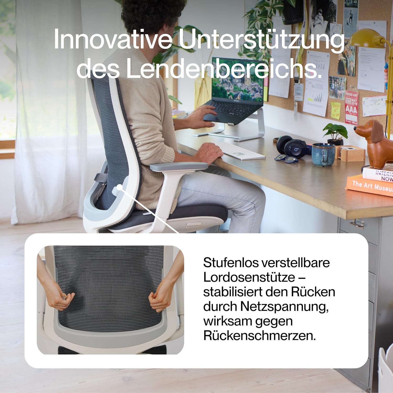 Ergo Bürostuhl Ergonomisch ohne Armlehnen Schwarz | Schreibtischstuhl mit Synchronmechanik, Lordosenstütze & Sitzhöhenverstellung | Bequemer Office Chair, PC & Büro Stuhl | Flexibler Drehstuhl