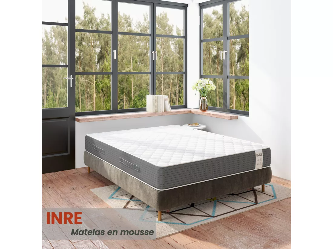 Matelas 160x200 cm INRE - 25 cm, Réversible, Mémoire de Forme, 7 Zones Ergonomiques, Soutien Ferme, Tissu Respirant et Durable
