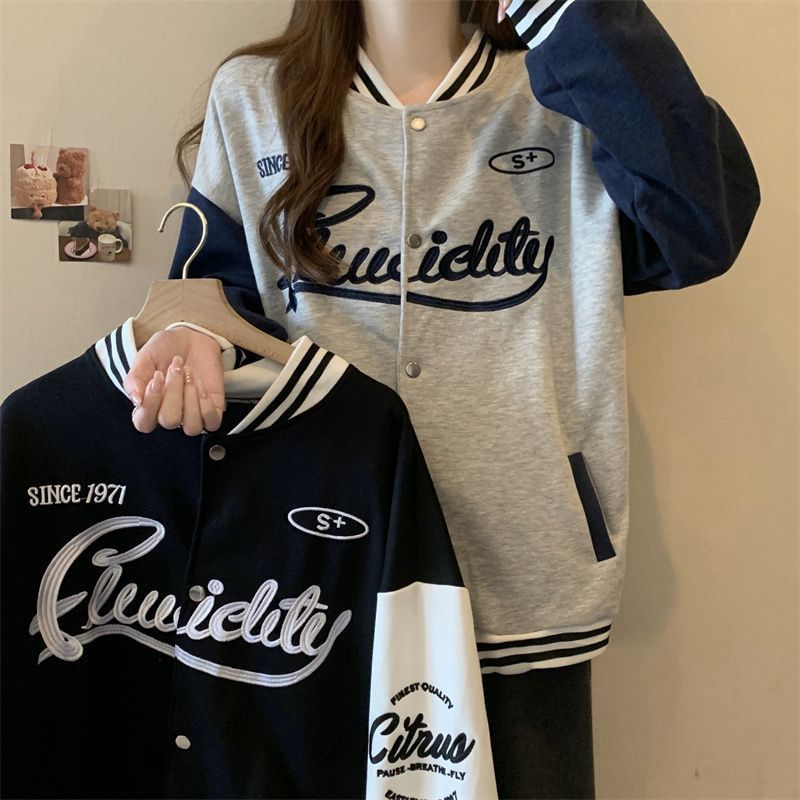 Racoon - Oversized enkelrijs baseballjack met geborduurde letters