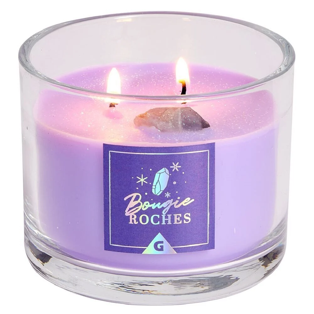 Bougie roche améthyste sérénité violet 35H